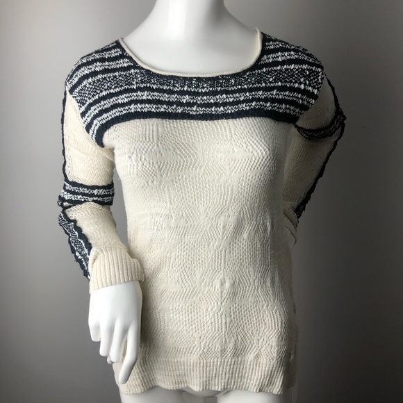 Free People Textured Long Sleeve Knit Black White